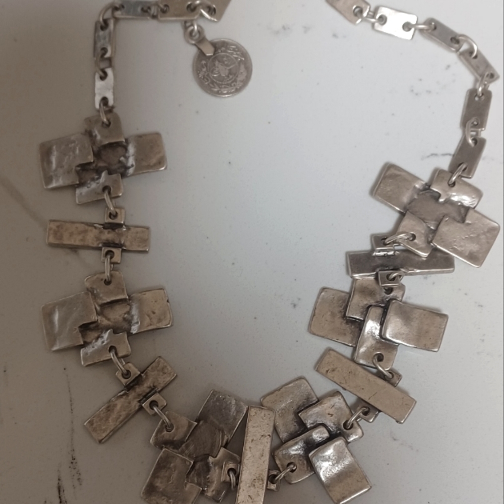 Omani Silver Chunky Crosshatch Necklace